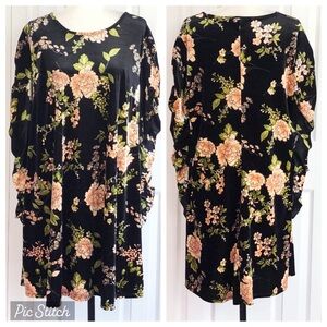 Capsule Black Multi Floral Velvet Ruched Long Sleeve Shift Dress 16
